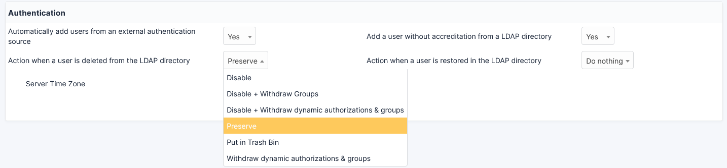 Authentication configuration menu