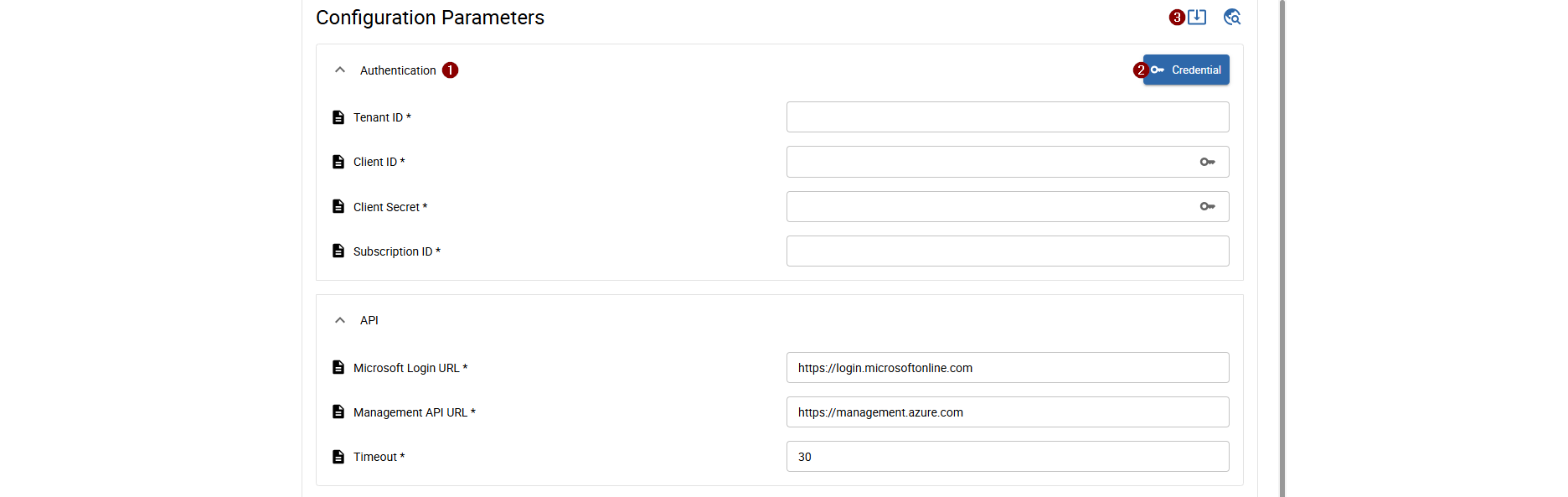 Azure Configuration Parameters