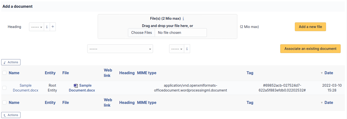 Document creation screen