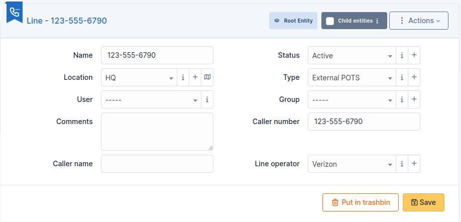 A phone line in i-Vertix ITAM