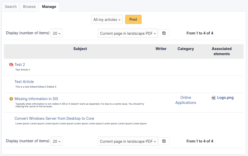 Knowledge base manage tab