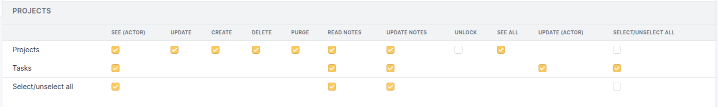 Projects permissions