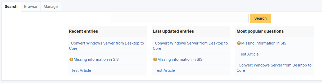 Knowledge base search tab