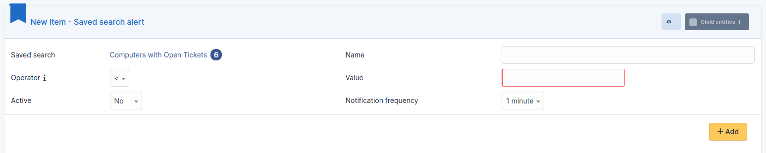 Configuration of alerts on saved searches