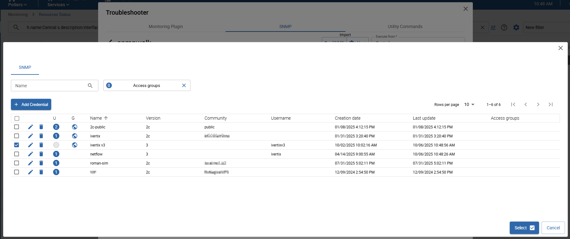 Select credential to import